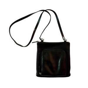 Vintage Fossil Black Leather Crossbody Purse 90s Minimalist Classic